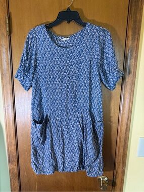ILLA ILLA Blue Geometric Short Sleeve Tunic with Pockets